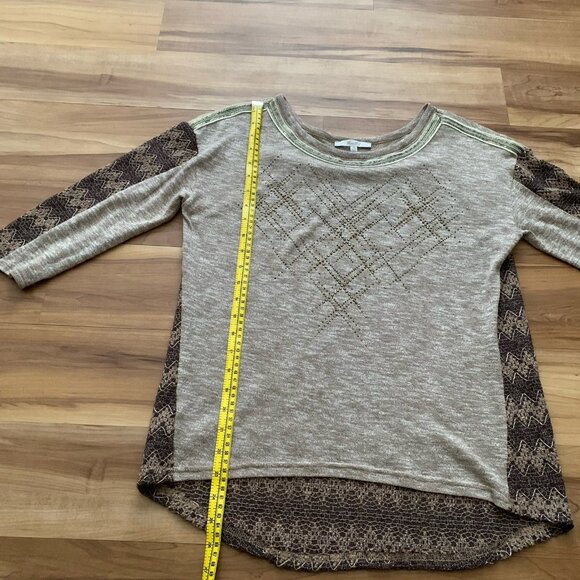 Miss Me Small Mix Knit Sweater Brown 3/4 Sleeve Embellished Studded Sequin - Picture 3 of 6